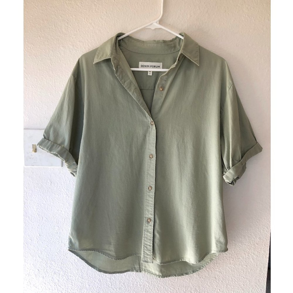 Denim Forum The Jane Shirt - Light Olive Green - Size Small